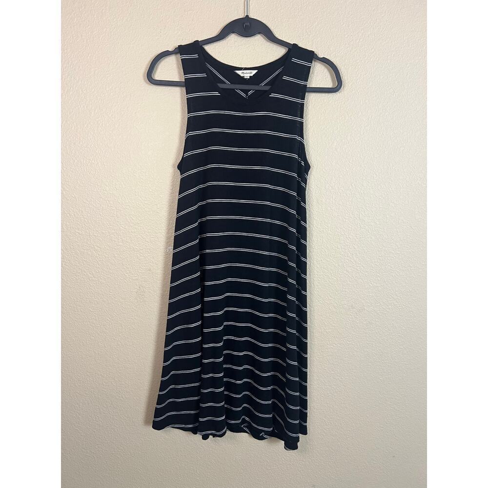 Madewell Women's Black White Hosta Stripe Jersey Dress Sz M